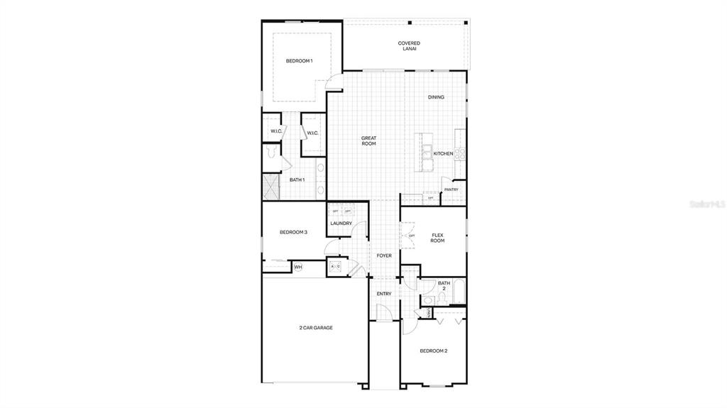 This is a floor plan for a single-story house with three bedrooms and a garage — 36 HARDWOOD TRAIL, PALM COAST, FL