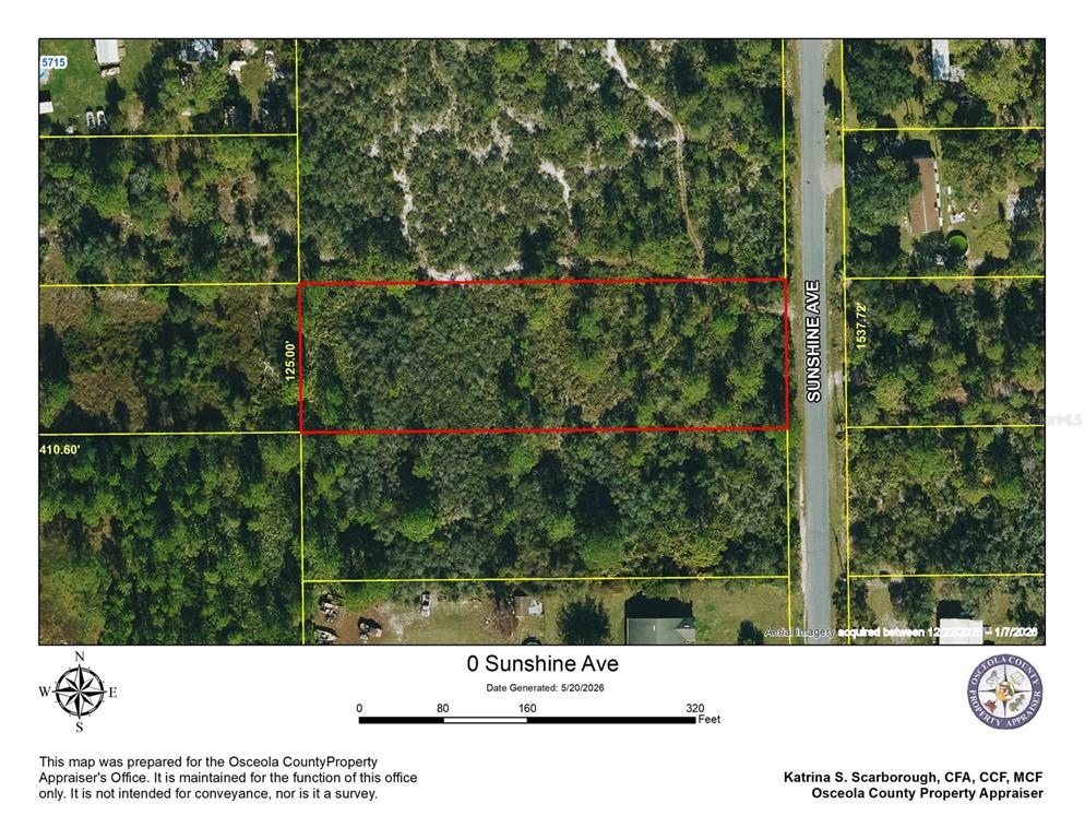This is a property map showing a rectangular land parcel outlined in red on Sunshine Ave — 0 SUNSHINE AVENUE, OKEECHOBEE, FL