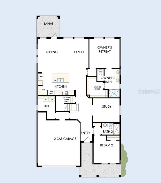 This is a floor plan for a single-story home featuring a two-car garage and lanai — 5169 SEA BRANCH AVENUE, APOLLO BEACH, FL