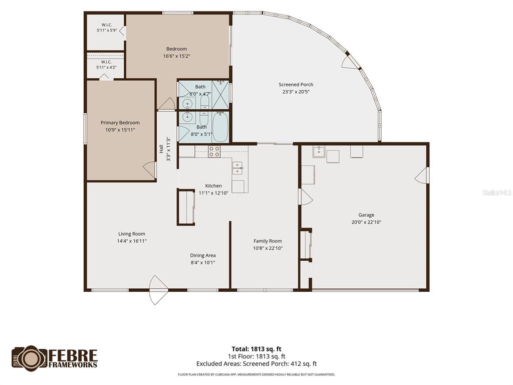 This is a floor plan showing a home with a kitchen, living area, and two bedrooms — 3416 CHAUNCY ROAD, HOLIDAY, FL