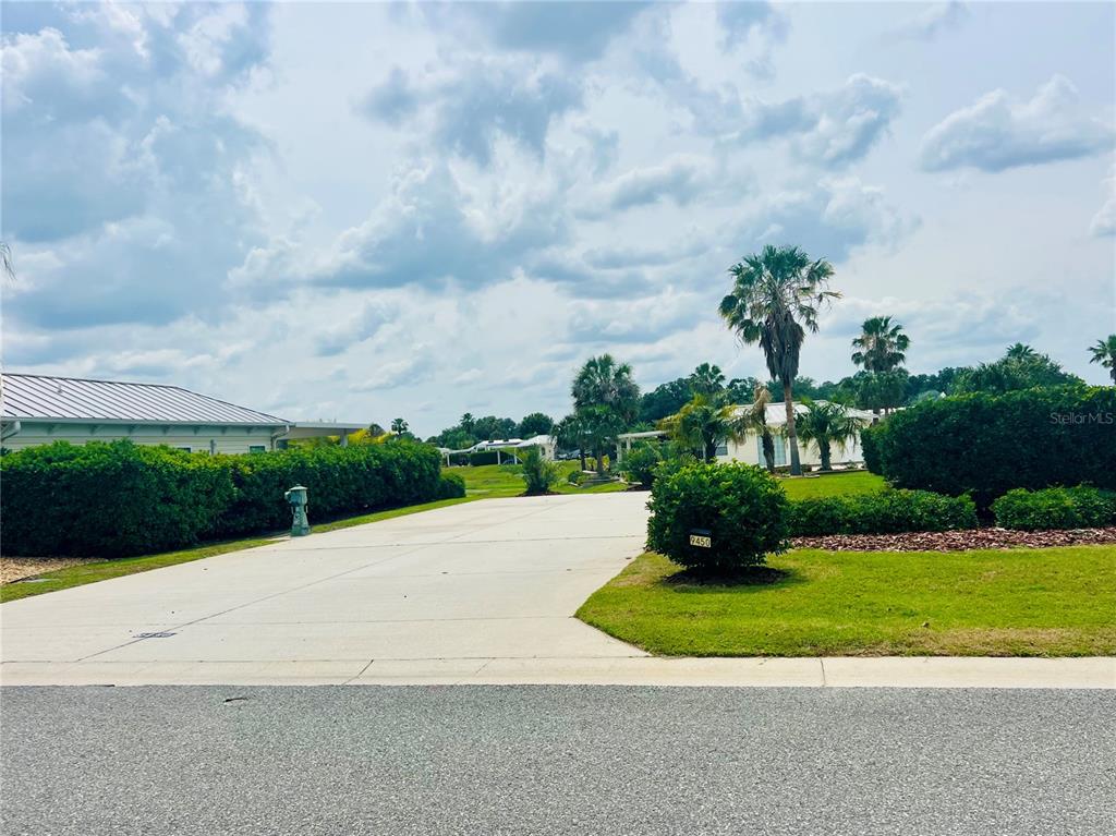 A wide concrete driveway leads toward a residential property with palm trees and green landscaping — 9450 SE 47TH WAY, WEBSTER, FL