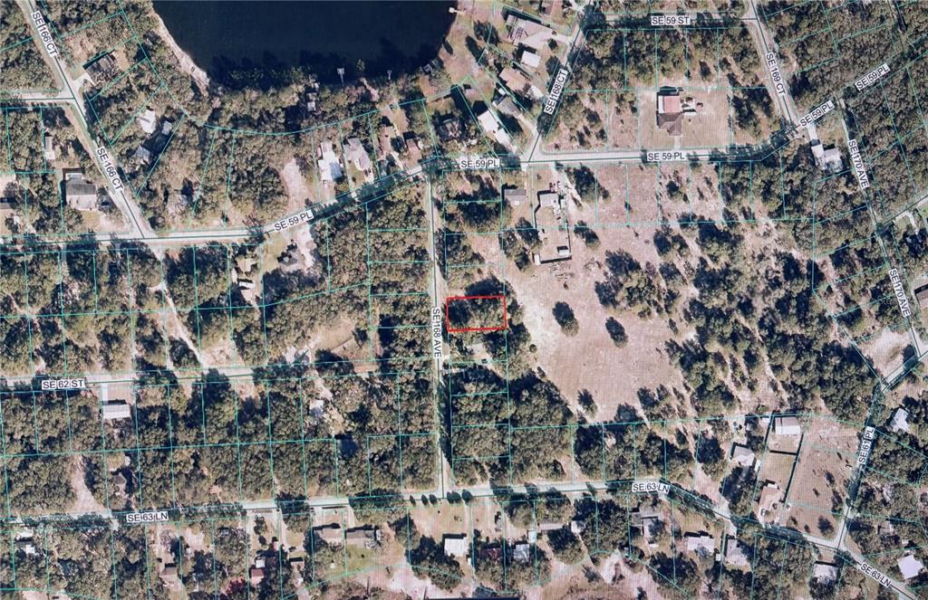 This is an aerial map showing a rectangular property lot outlined in red — 6181 SE 168TH AVENUE, OCKLAWAHA, FL
