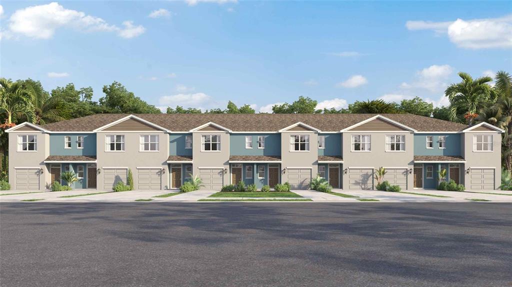 This is a digital rendering of a multi-unit townhouse complex with attached garages — 931 SPOTTED EGRET LOOP, RUSKIN, FL