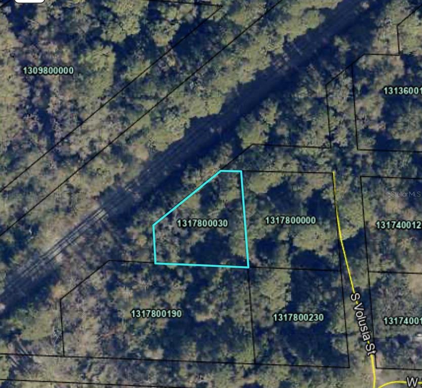 This is an aerial map showing a highlighted parcel of land surrounded by wooded lots — 900 W 3RD STREET, ST AUGUSTINE, FL