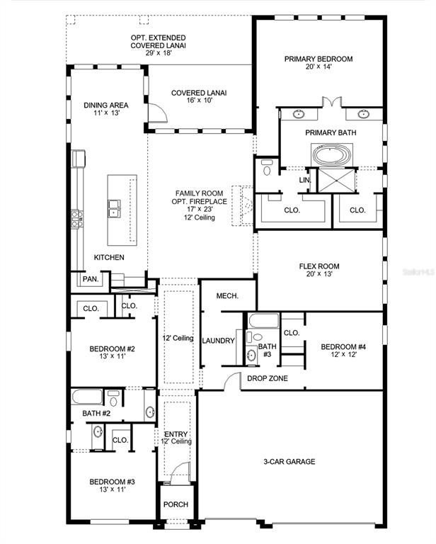 This is a floor plan for a single-story house with four bedrooms and a garage — 5575 VIBRANT VINE DRIVE, WIMAUMA, FL