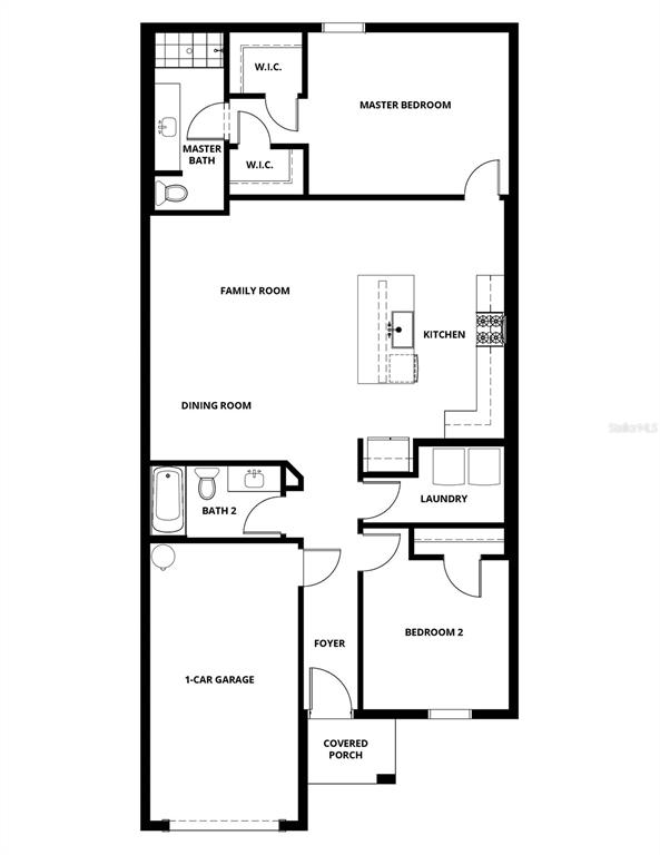 This is a floor plan for a single-story home with two bedrooms, two baths, and a garage — 544 BAY LEAF DRIVE, POINCIANA, FL