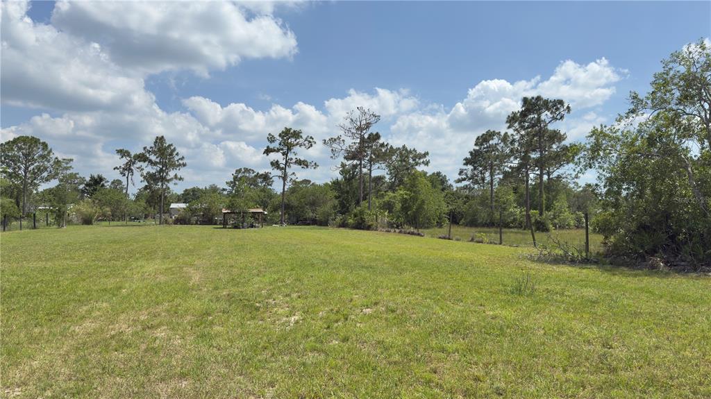 A large, grassy, open lot features scattered trees and a small wooden structure — 9460 ATLANTA DRIVE, ST CLOUD, FL