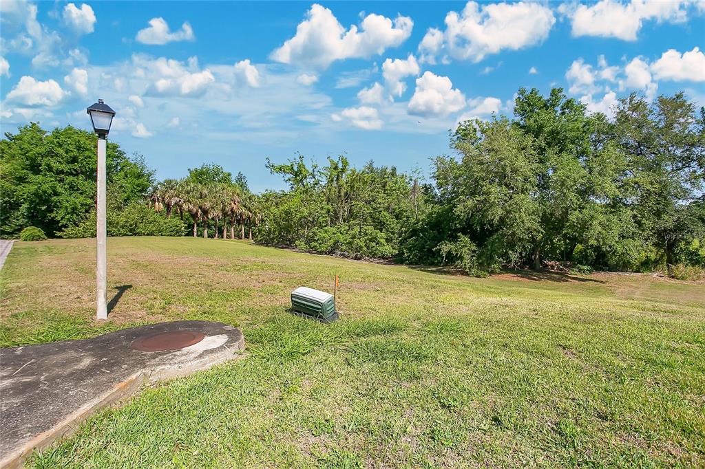 A grassy, sloped lot features a utility box, a lamp post, and a concrete pad — 1661 ROBERTS LANDING ROAD, WINDERMERE, FL