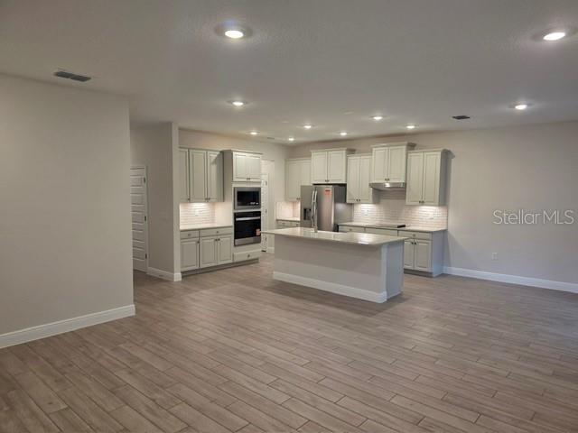 An empty room features light gray walls, wood-look tile flooring, and two windows — 11827 SHINE VIEW LANE, WINTER GARDEN, FL