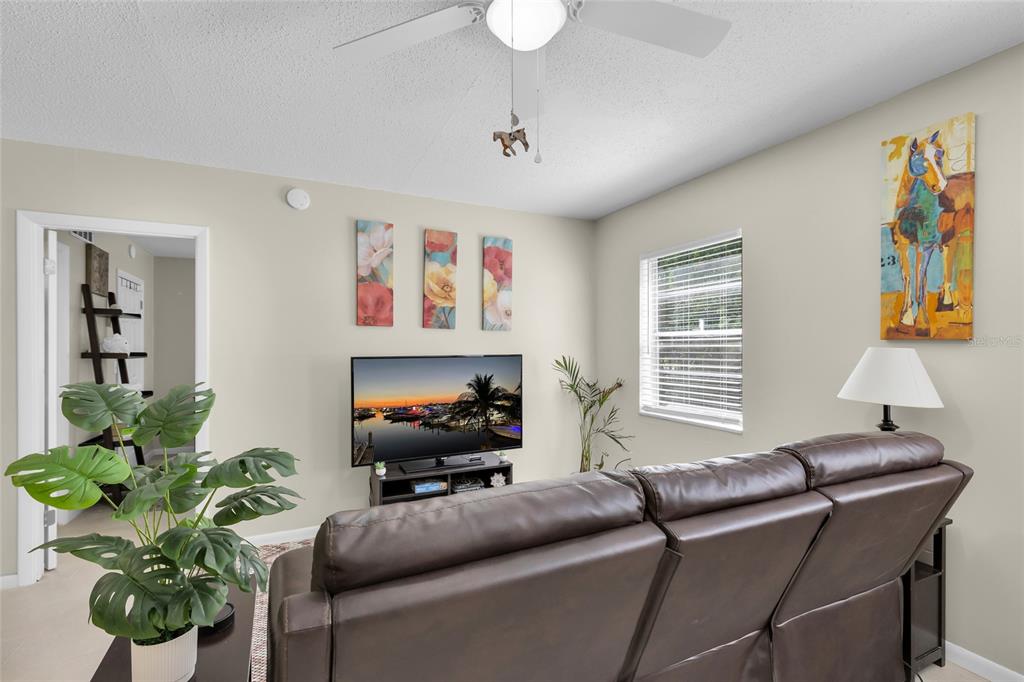 An empty bedroom features gray walls, wood-look flooring, two windows, and a white door — 2621 SW 33 AVENUE, OCALA, FL