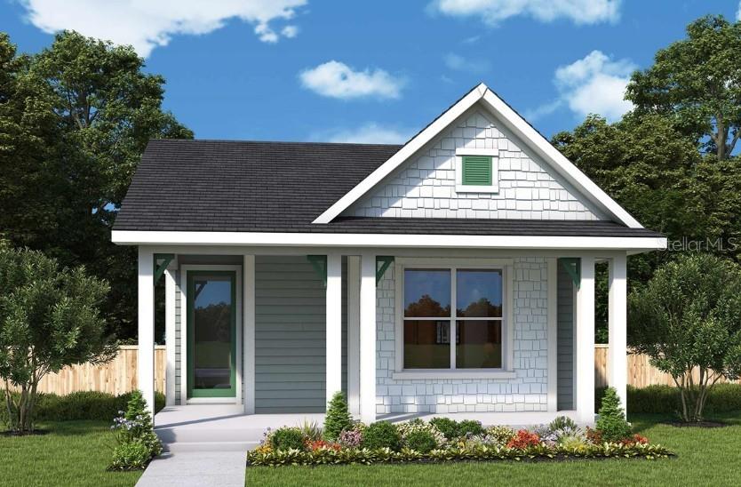 This is a digital rendering of a small, single-story house with a covered front porch — 3219 VOYAGER AVENUE, ST CLOUD, FL