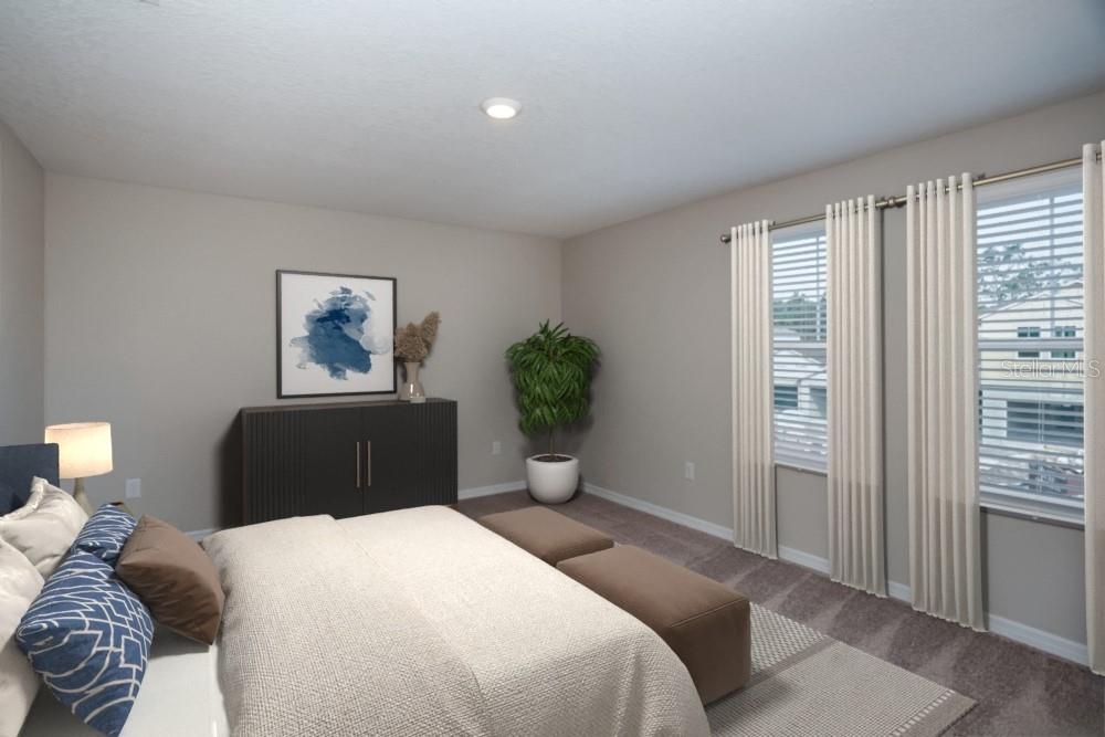 This is a digital rendering of a bedroom featuring a bed, dresser, and two windows — 1743 VANILLA STREET, HAINES CITY, FL