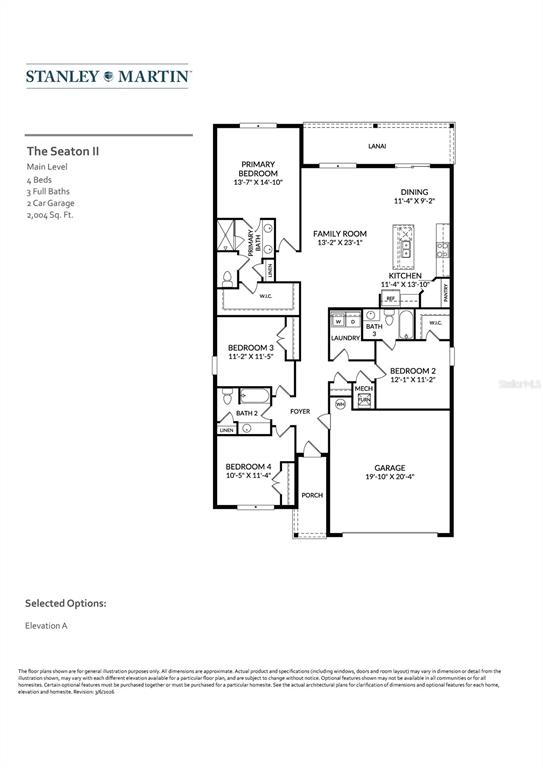 This floor plan shows the main level of a four-bedroom, three-bathroom home with a garage — 6743 WINTERBERRY DRIVE, LAKE HAMILTON, FL
