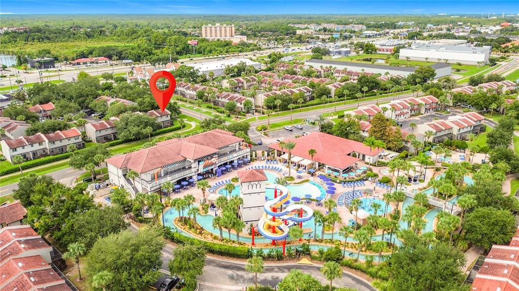 This image is a resort map showing the layout of buildings, amenities, and recreational areas — 1007 BASEBALL AND BOARDWALK COURT, KISSIMMEE, FL