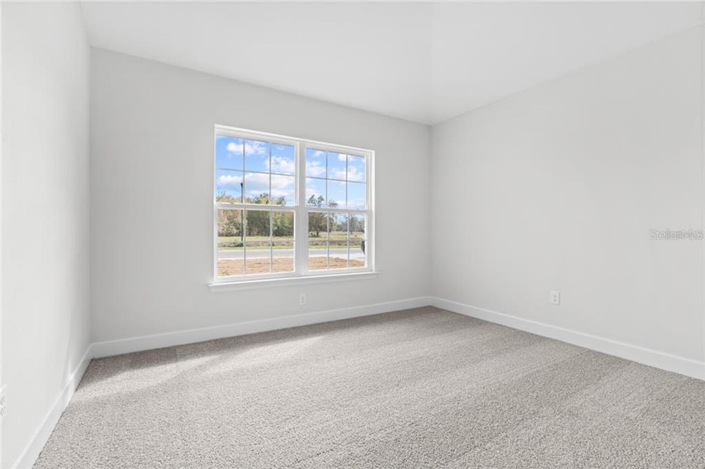 An empty bedroom features light gray walls, beige carpeting, and a window overlooking a field — 87 RAMBLEWOOD DRIVE, PALM COAST, FL