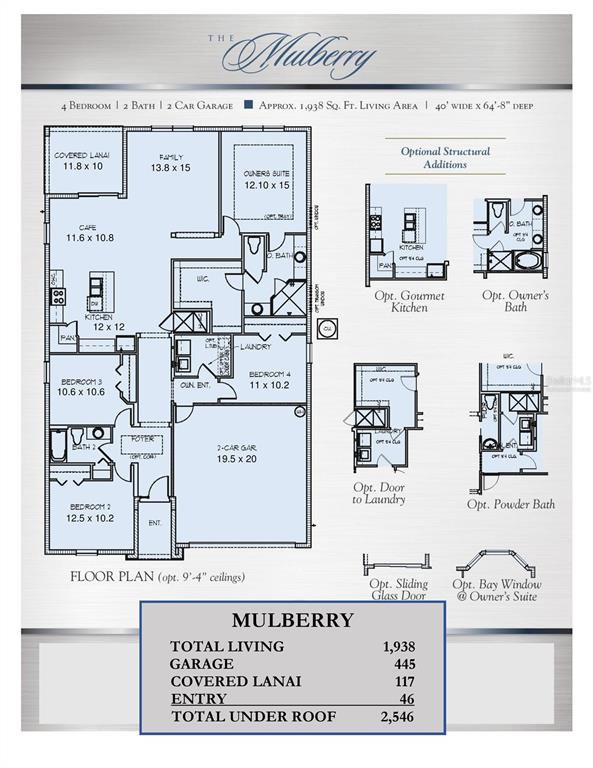 This floor plan for The Mulberry shows a four-bedroom, two-bath home with a two-car garage — 5453 NW CAMBERLY COURT, PORT ST LUCIE, FL
