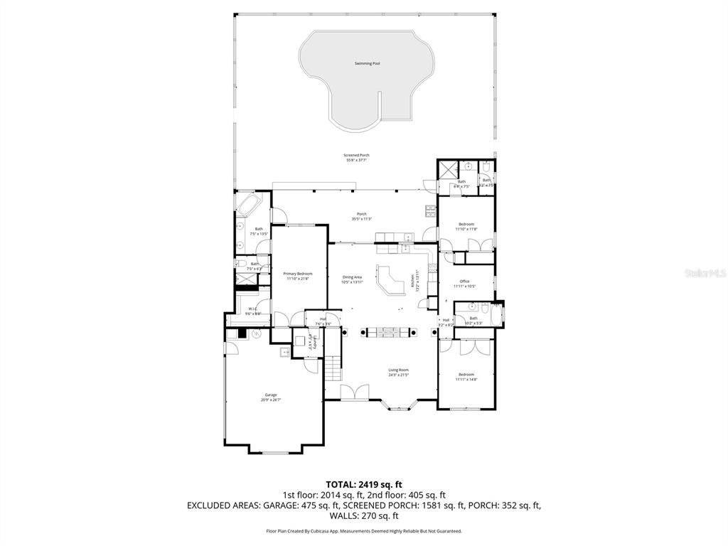 This is a floor plan of a house featuring a swimming pool and screened porch — 15104 COUNTY ROAD 48, ASTATULA, FL