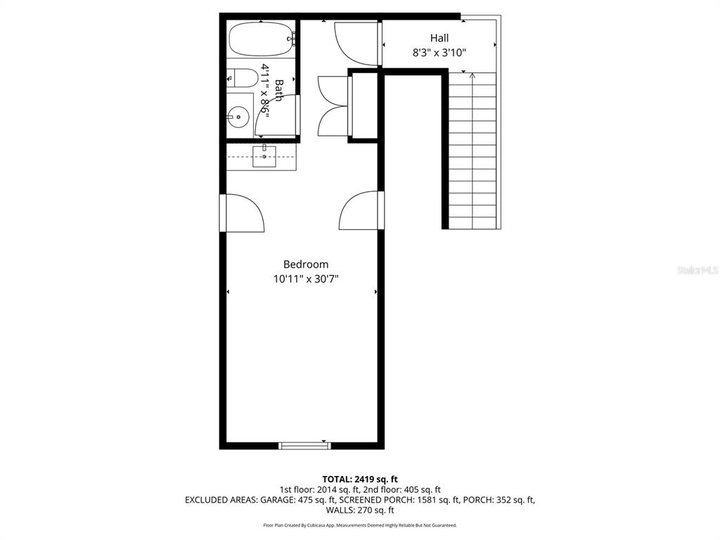 This is a floor plan of a second-floor bedroom, bathroom, and hallway — 15104 COUNTY ROAD 48, ASTATULA, FL