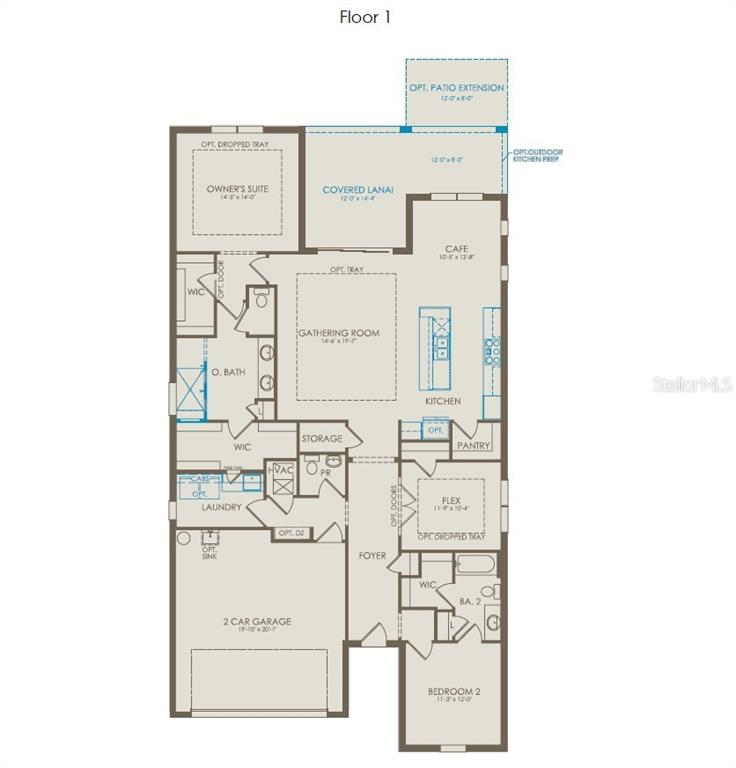 This is a floor plan for a single-story home featuring two bedrooms, a garage, and lanai — 5094 SUNFALLS AVENUE, ST CLOUD, FL