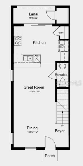This is a floor plan of a ground-level home layout featuring a kitchen, great room, and lanai — 2790 ARMADALE DRIVE UNIT 2790, MOUNT DORA, FL