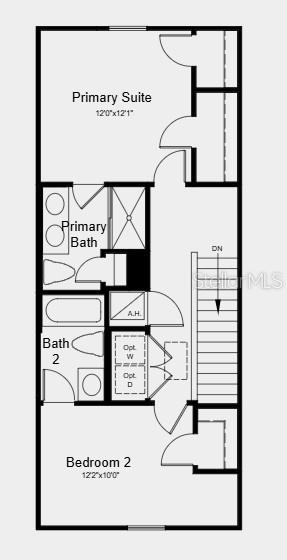 This is a floor plan of an upper level featuring a primary suite and bedroom two — 2790 ARMADALE DRIVE UNIT 2790, MOUNT DORA, FL