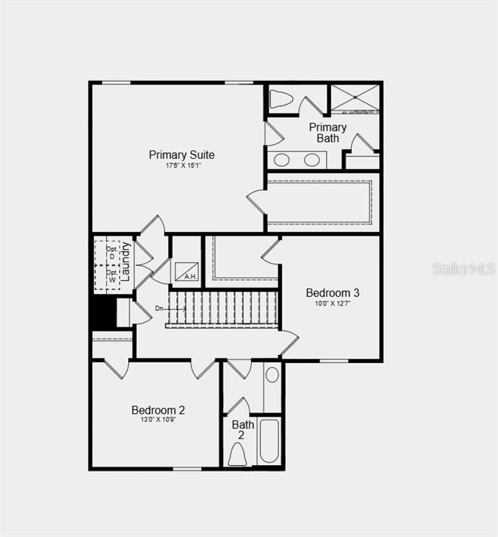 This is a floor plan of a residential second story featuring three bedrooms and two bathrooms — 9309 CHISWELL LANE, PALMETTO, FL