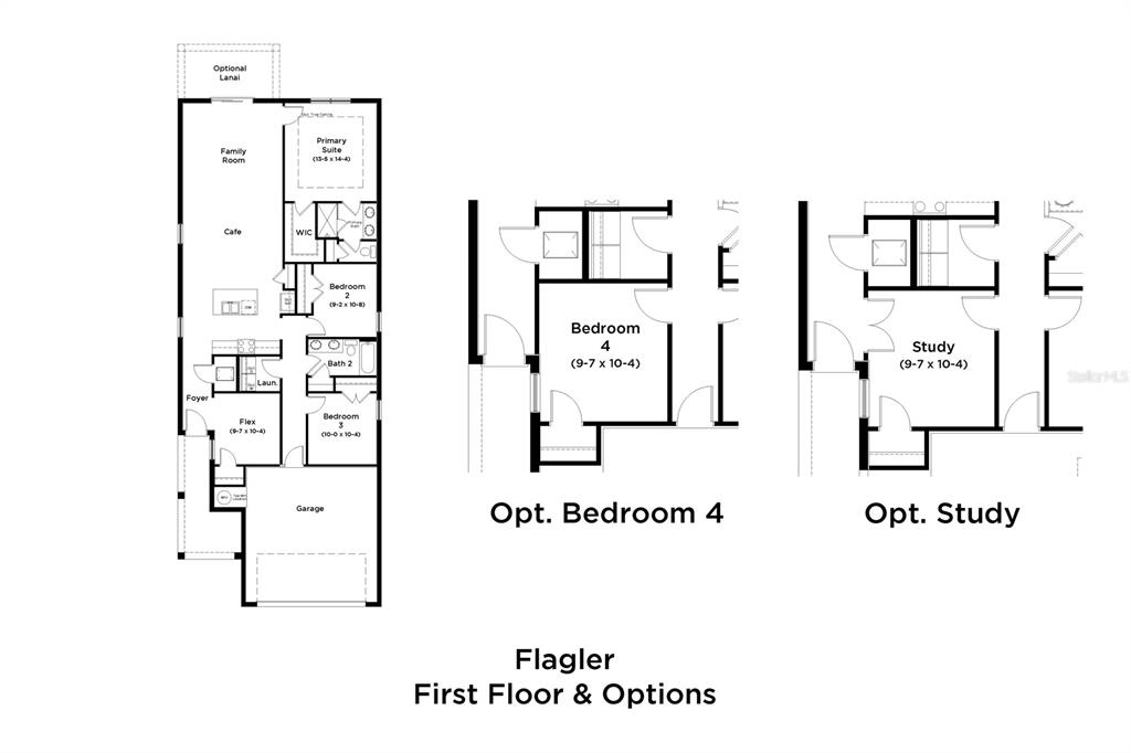This is a floor plan for a house featuring a garage, kitchen, and optional rooms — 3285 CUP DRIVE, LAKELAND, FL