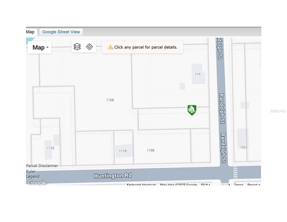 This is a map showing property parcels near the intersection of Huntington Road and Randolph Street — RANDOLPH STREET, CRESCENT CITY, FL