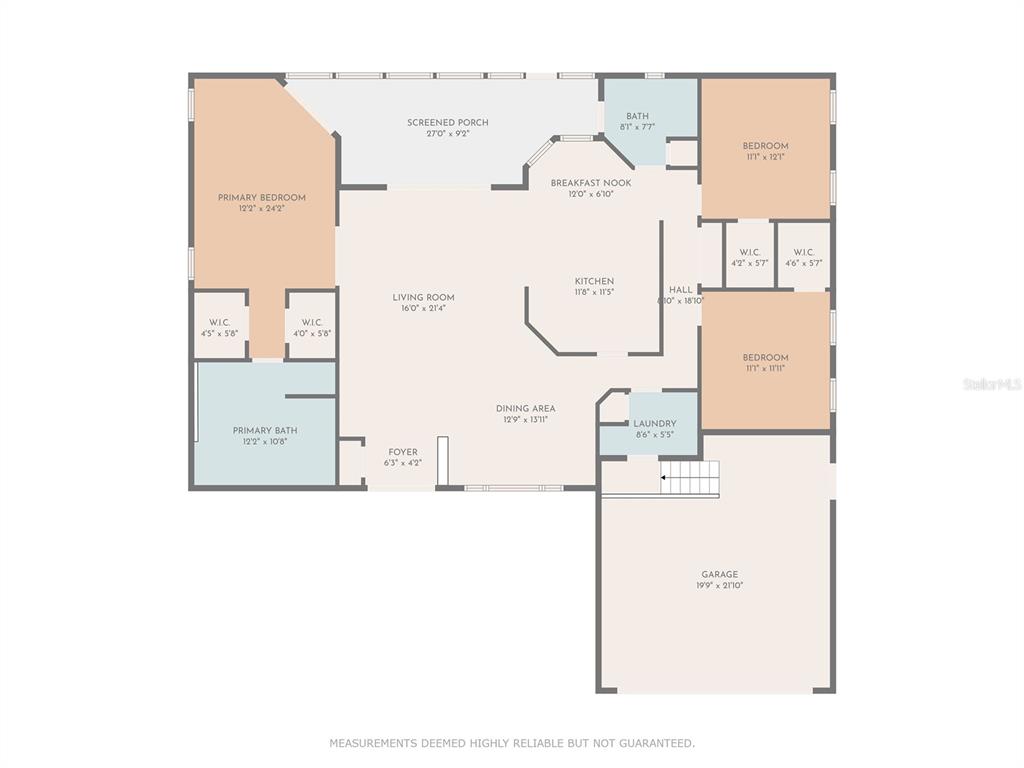This is a floor plan showing the layout of a house with three bedrooms and a garage — 8437 INDIES DRIVE, HUDSON, FL