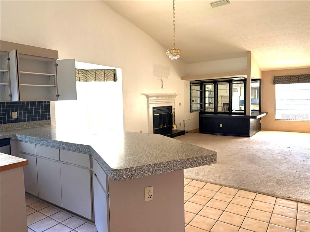 A carpeted room features a large sliding glass door looking out onto a screened pool area — 6135 W Pine Ridge BOULEVARD, BEVERLY HILLS, FL