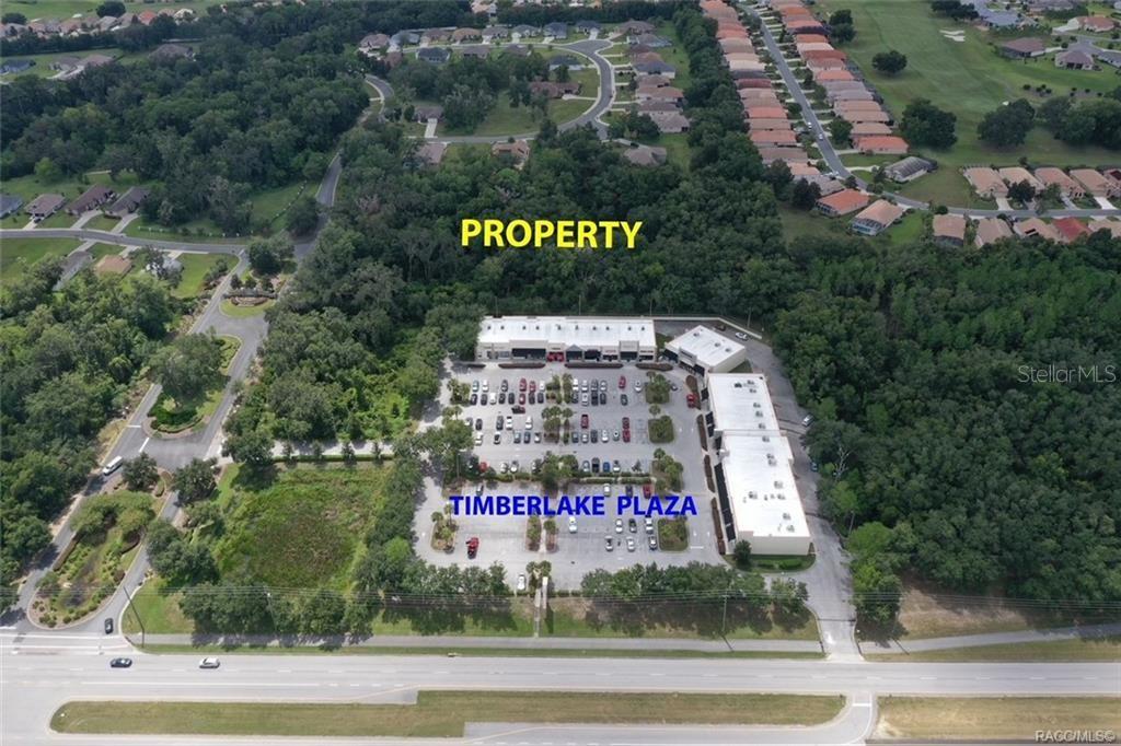 An aerial view shows a commercial plaza with parking lots surrounded by trees and residential neighborhoods — 2364 N HERITAGE OAKS PATH, HERNANDO, FL