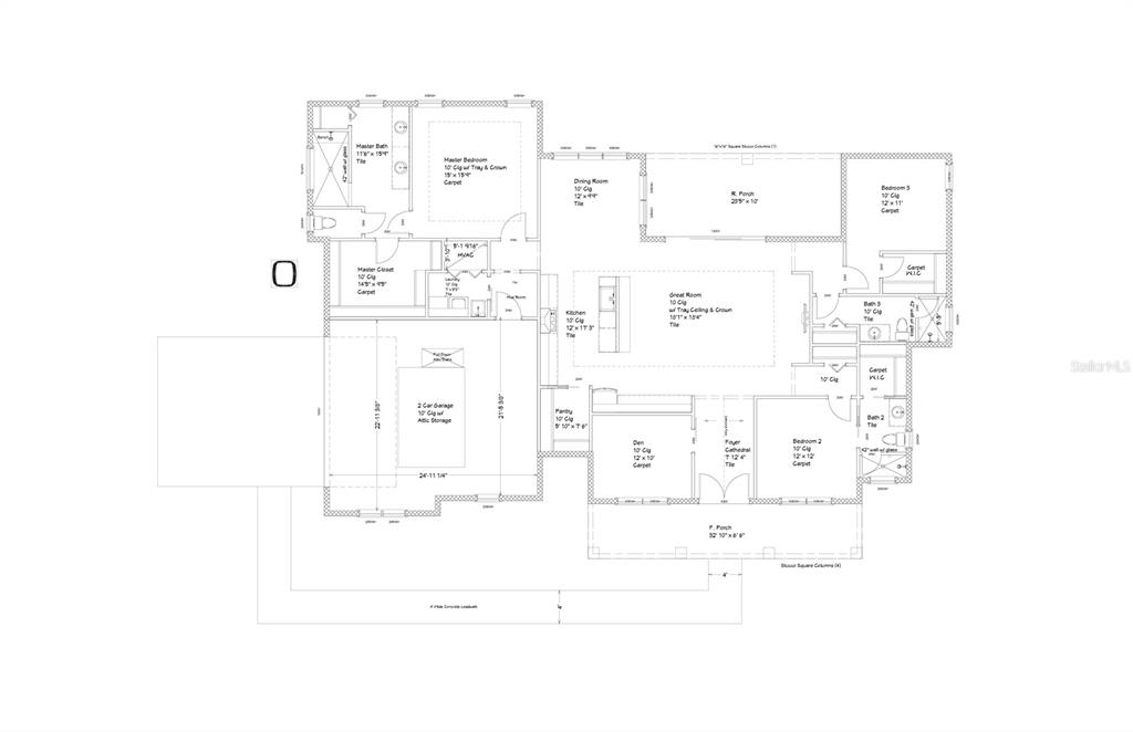 This is a floor plan for a single-story house with a garage and two porches — 38797 RANCH GATE BOULEVARD, UMATILLA, FL
