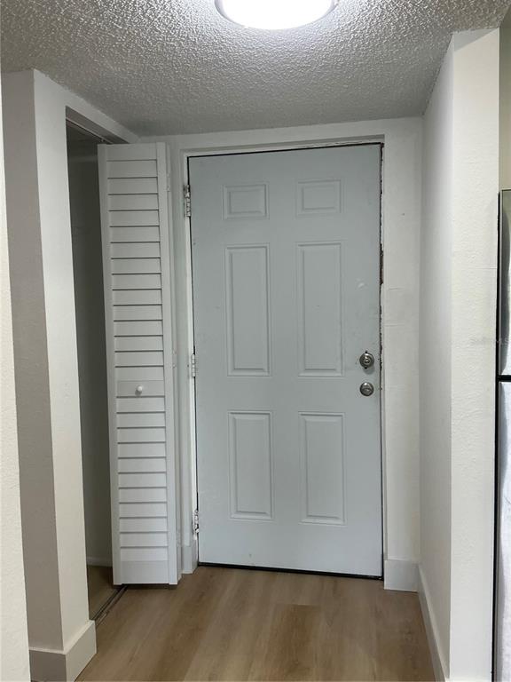 A white entry door with a adjacent louvered closet door and light wood-look flooring — 2625 STATE ROAD 590 UNIT 2832, CLEARWATER, FL