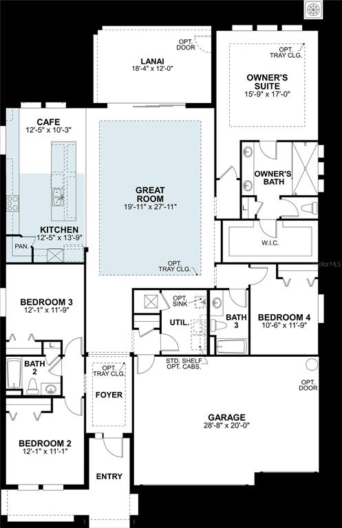 This is a floor plan for a four-bedroom, three-bathroom home with a two-car garage — 2091 CLARY SAGE DRIVE, SPRING HILL, FL
