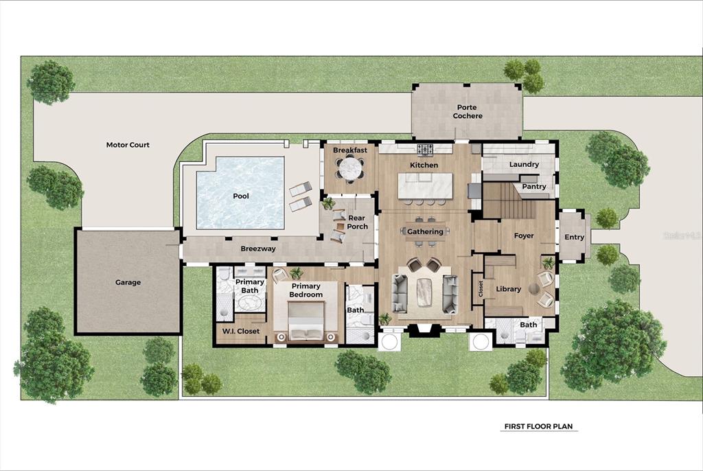 This is a color floor plan for the first level of a residential home — 207 E KINGS WAY, WINTER PARK, FL