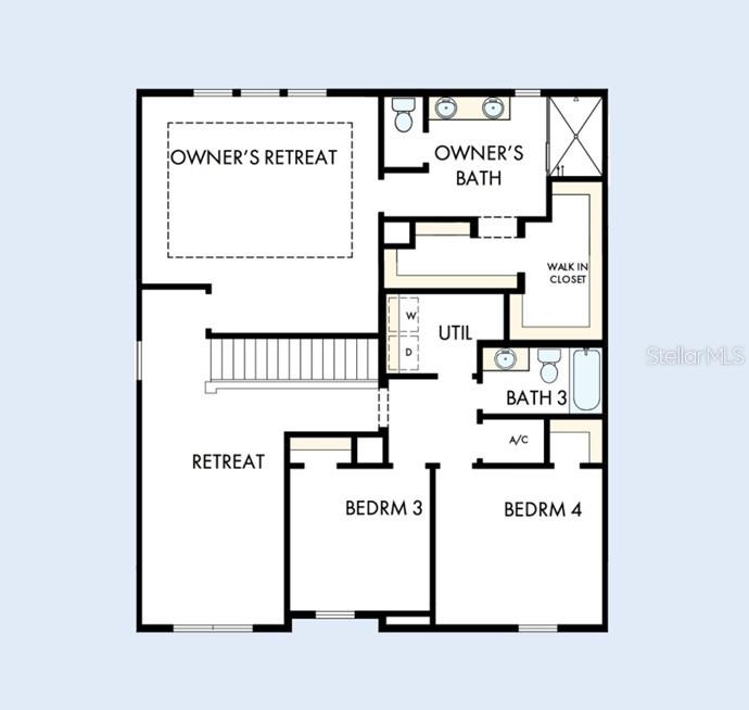 This floor plan shows the upper level of a house with four bedrooms, bathrooms, and laundry — 5831 NATIVE OAK STREET, MOUNT DORA, FL