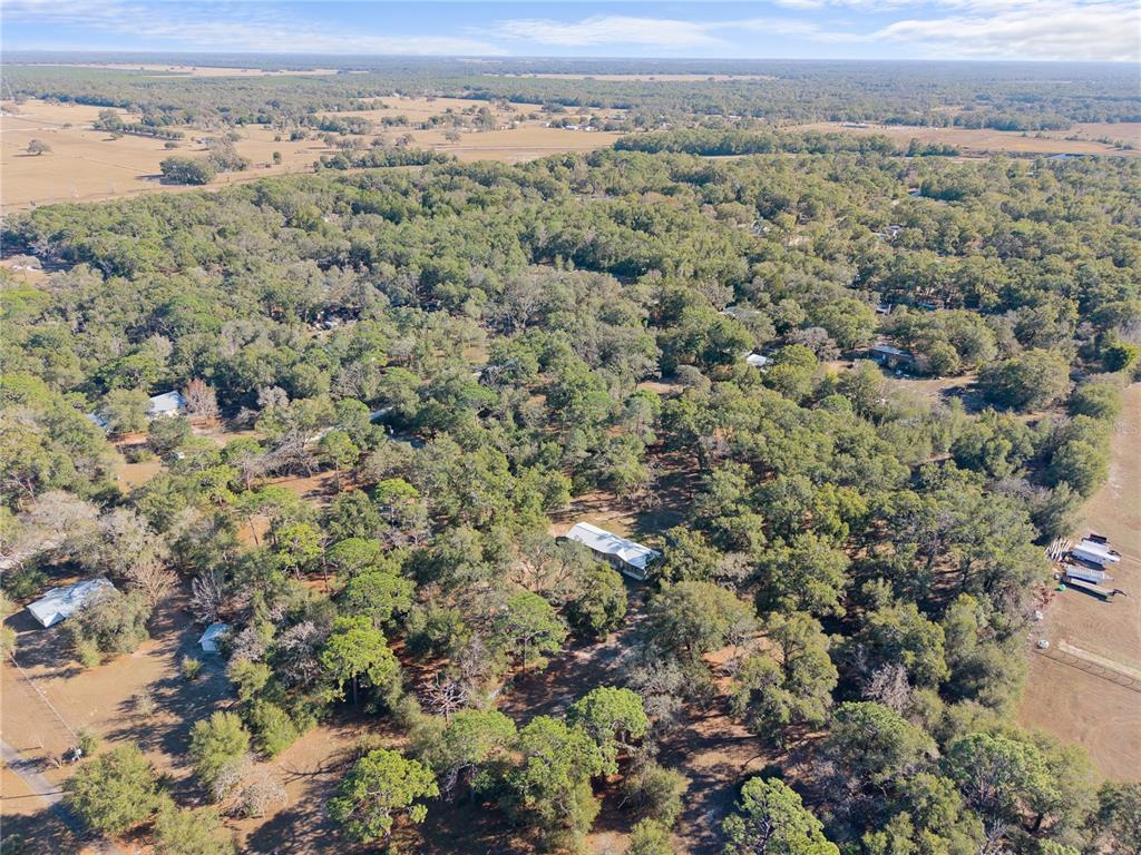 An aerial view shows a house surrounded by dense trees and open fields — 0 DEASON DRIVE, SPRING HILL, FL