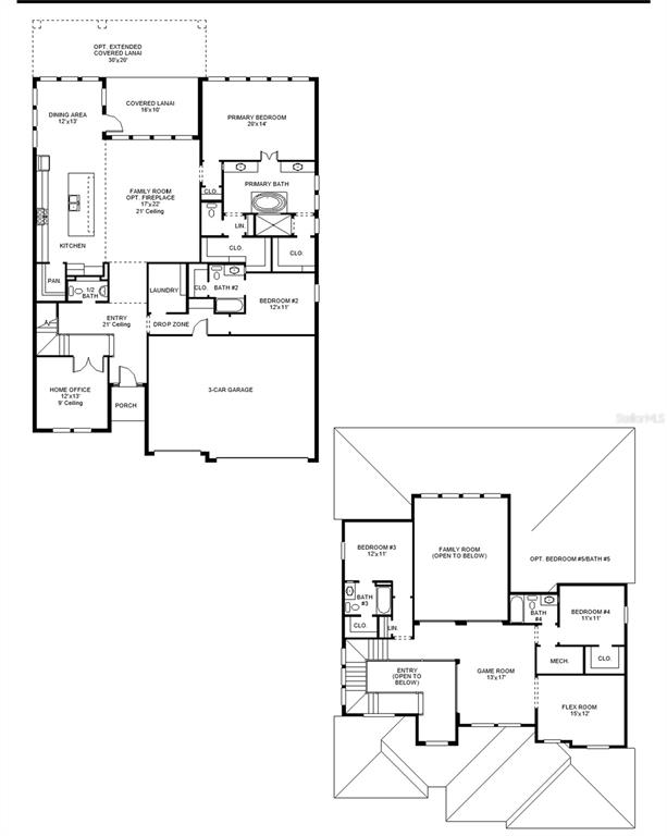 This floor plan shows a two-story home layout with a three-car garage and multiple bedrooms — 5571 VIBRANT VINE DRIVE, WIMAUMA, FL