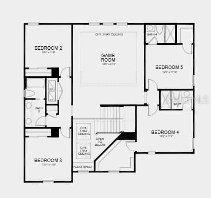 This floor plan shows the upper level of a house featuring four bedrooms, a game room, and three bathrooms — 5372 GUNWALE DRIVE, COCOA, FL