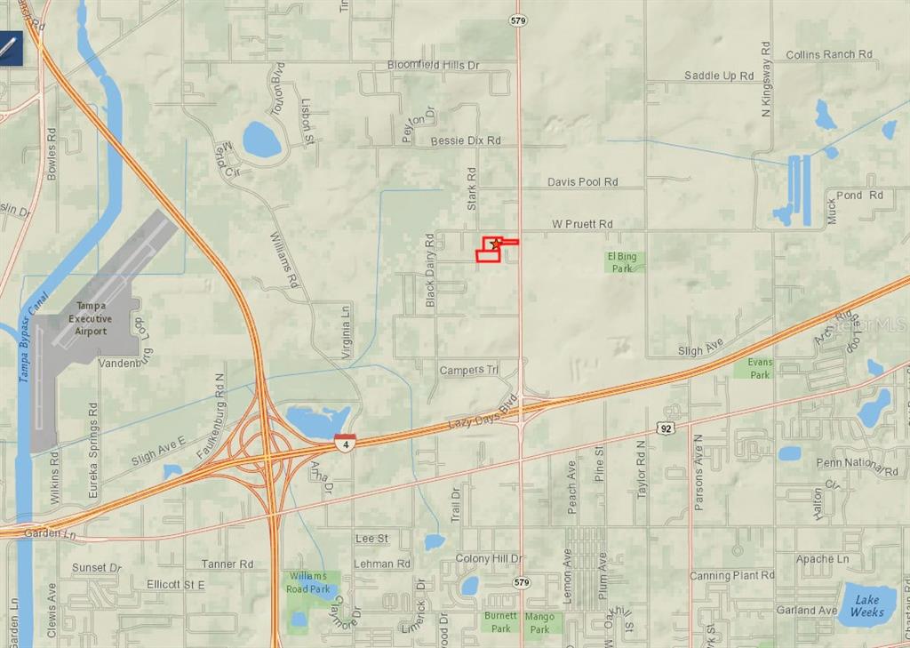 This is a map showing the location of a property in a residential area — 579 HIGHWAY, SEFFNER, FL