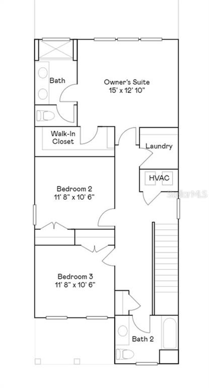 This is a floor plan showing the layout of a three-bedroom residential upper level — 6048 ZEN WAY, CLERMONT, FL