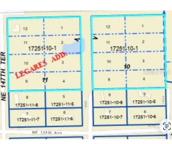 This is a plat map showing the layout of several numbered land parcels and blocks — 13983 NE 147TH TERRACE, WALDO, FL