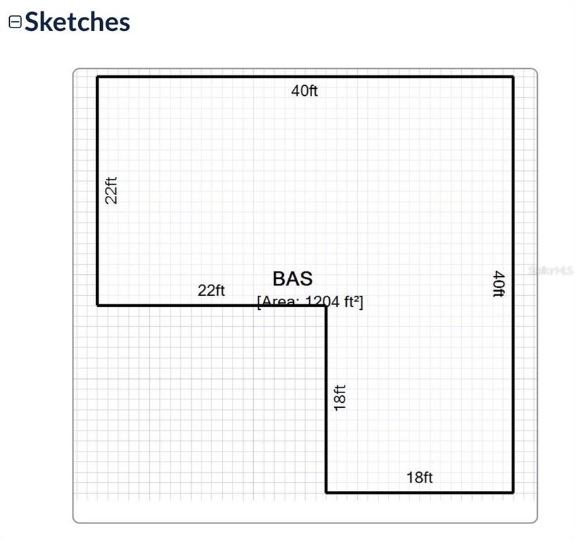 This is a floor plan sketch showing an L-shaped layout with a total area of 1204 square feet — 13983 NE 147TH TERRACE, WALDO, FL