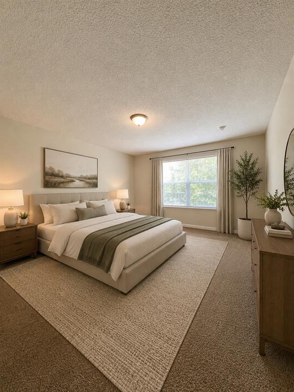A bedroom features a king bed, a large area rug, and a wooden dresser — 1304 DOVER DRIVE, KISSIMMEE, FL