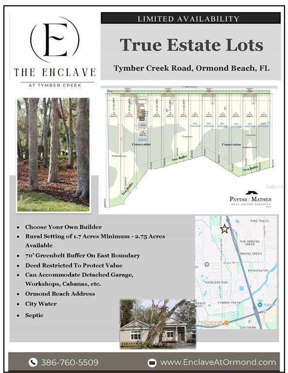 This real estate flyer features a site map, a location map, and photos of property — 471 N TYMBER CREEK, ORMOND BEACH, FLORIDA, FL