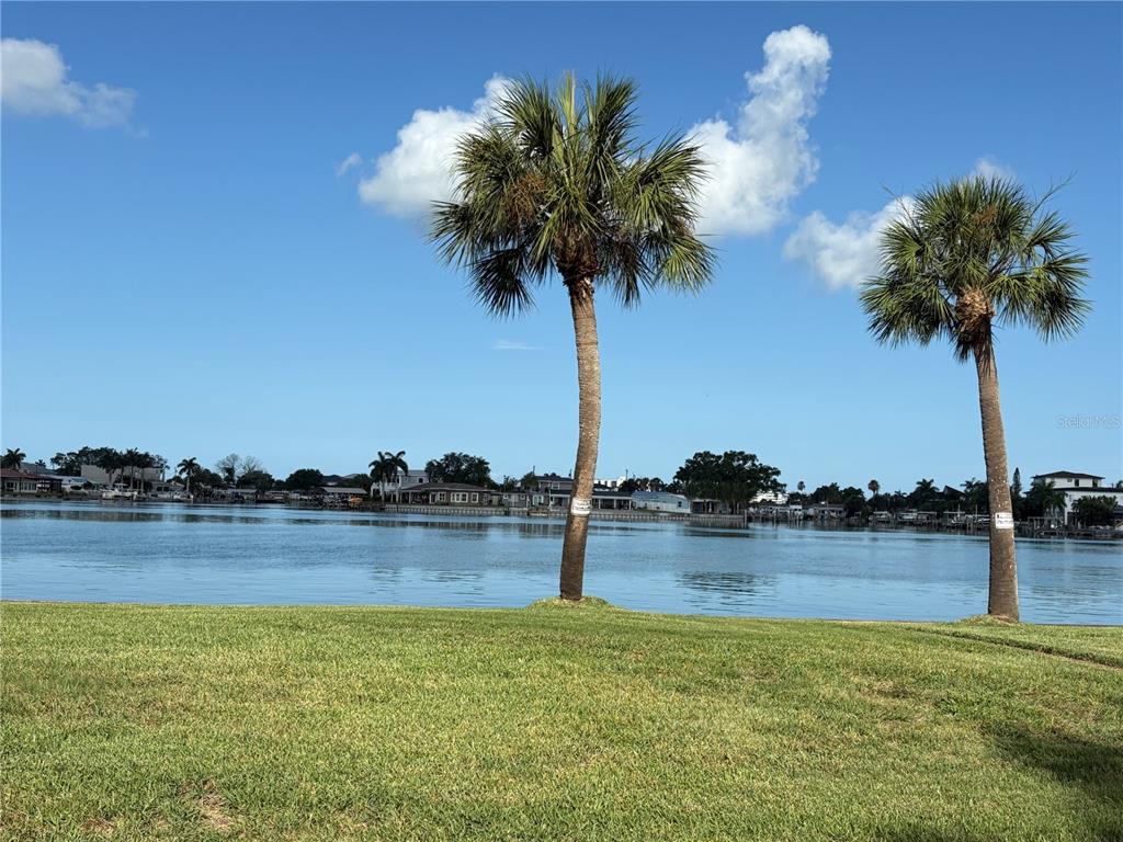 A light blue single-story house with a front porch and large shade trees — 110 SUNSET DRIVE S, ST PETERSBURG, FL