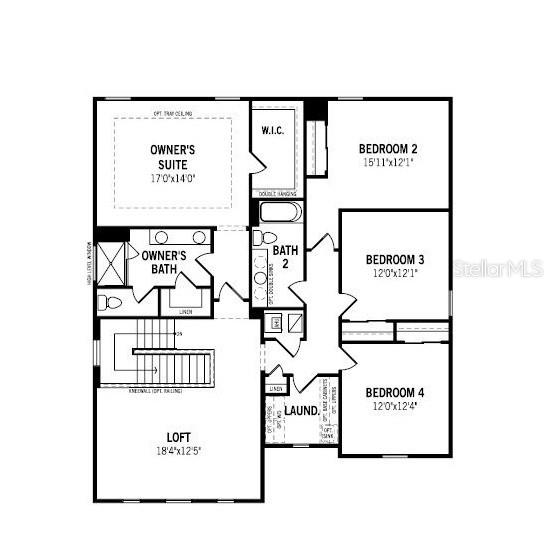 This is a floor plan showing the layout of a four-bedroom residential upper level — 9255 AURELIA AVENUE, PARRISH, FL