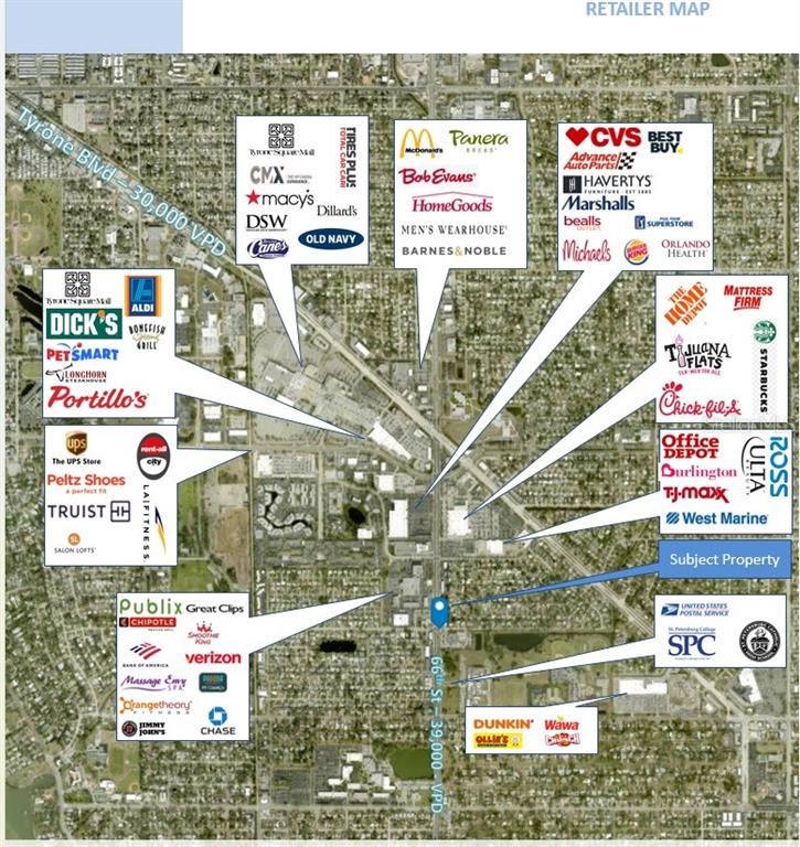 This is a retail map showing the locations of various businesses in a commercial area — 1301 66TH STREET N, ST PETERSBURG, FL