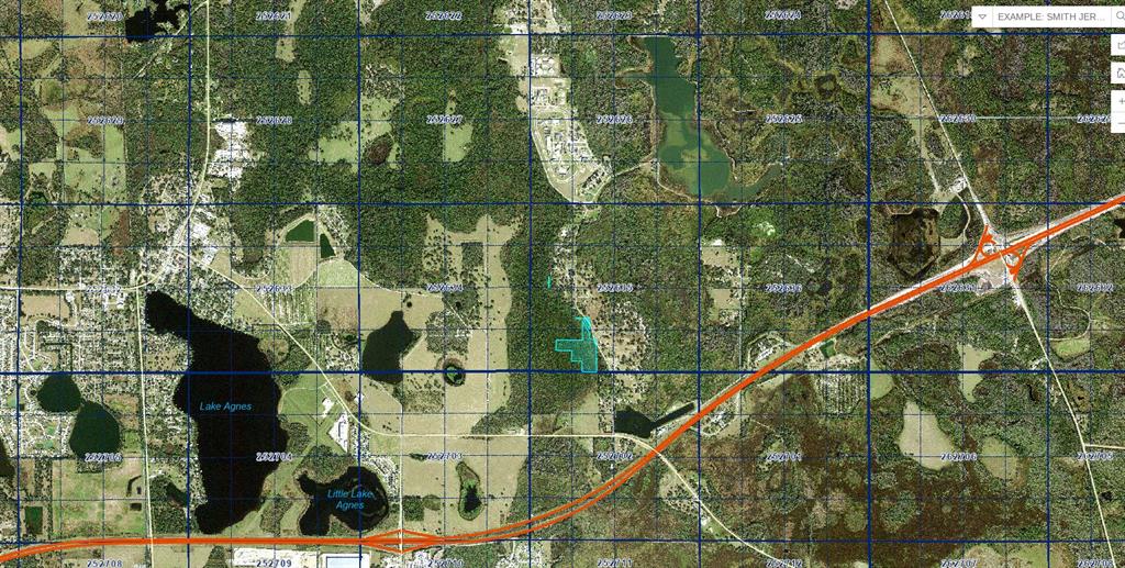 This is a property tax map showing parcel boundaries and lot numbers in a specific area — EVANS RD, POLK CITY, FL