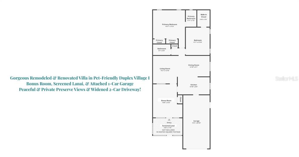 This is a floor plan of a villa featuring a garage, lanai, and multiple bedrooms — 3472 MACLAREN DRIVE, PALM HARBOR, FL